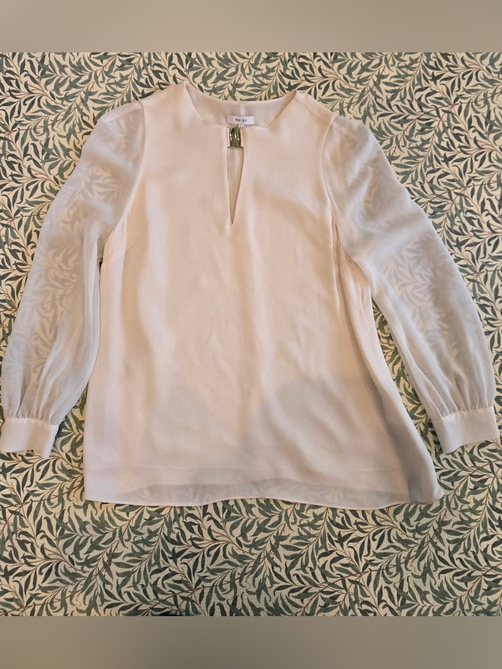 Reiss Ivory Long-Sleeve Sheer-Sleeve Blouse with Keyhole
